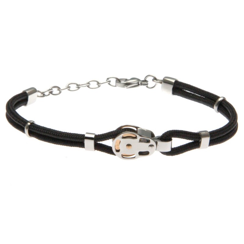 bracciale uomo con bozzello in acciaio e cordoncino