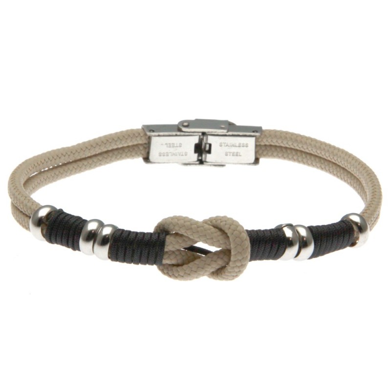 bracciale uomo con nodo da marinaio in cordoncino e acciaio