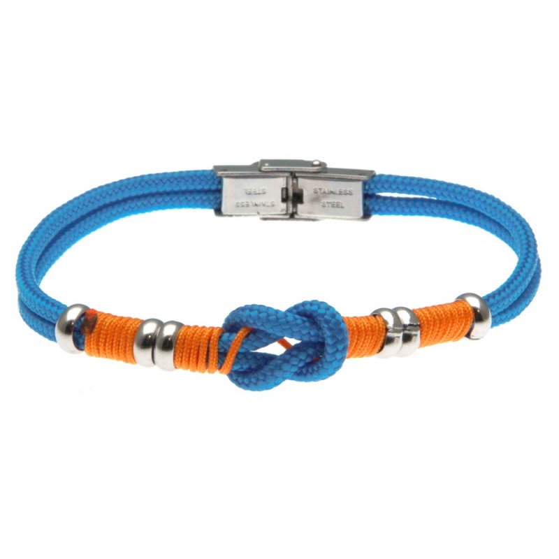 bracciale uomo con nodo da marinaio in cordoncino e acciaio