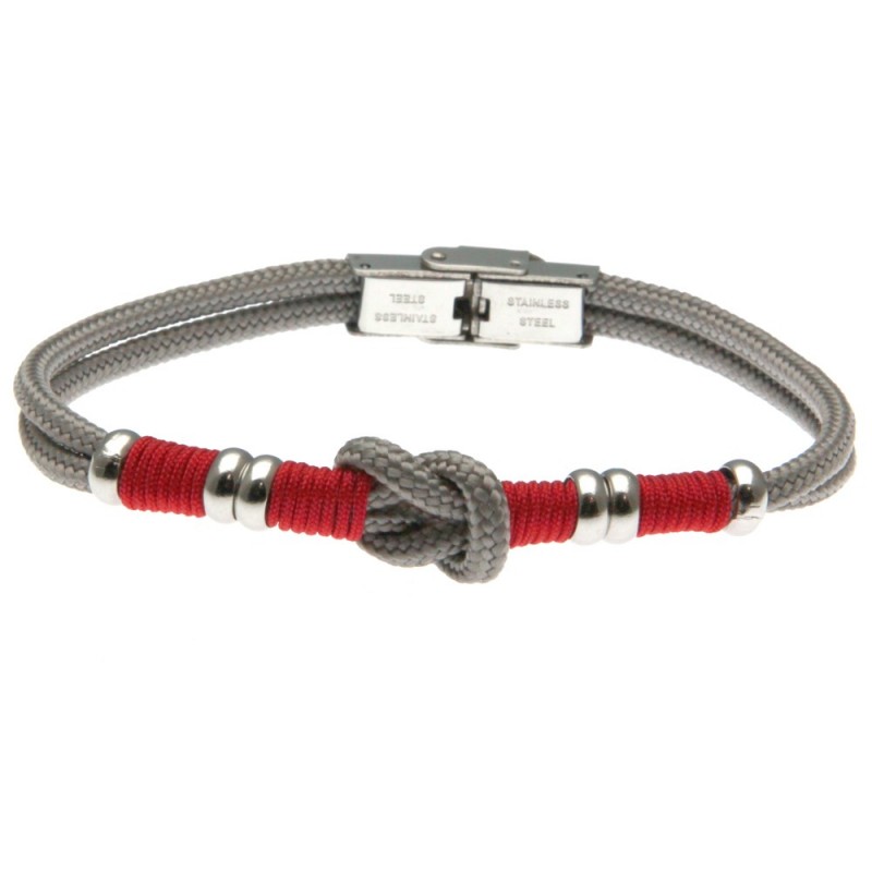bracciale uomo con nodo da marinaio in cordoncino e acciaio