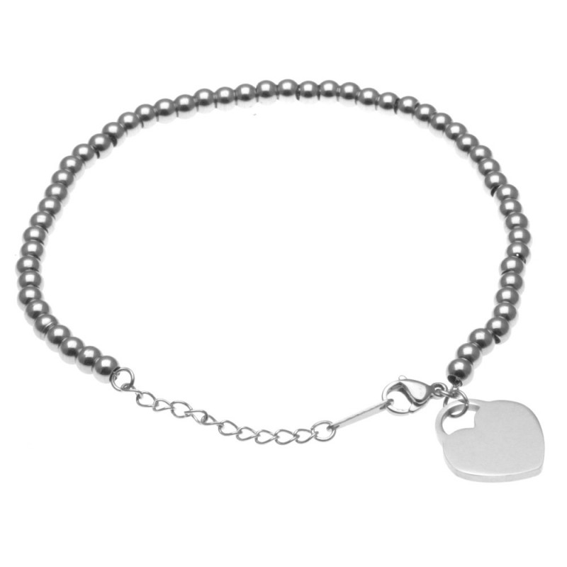 bracciale donna con cuore in acciaio catena a palline