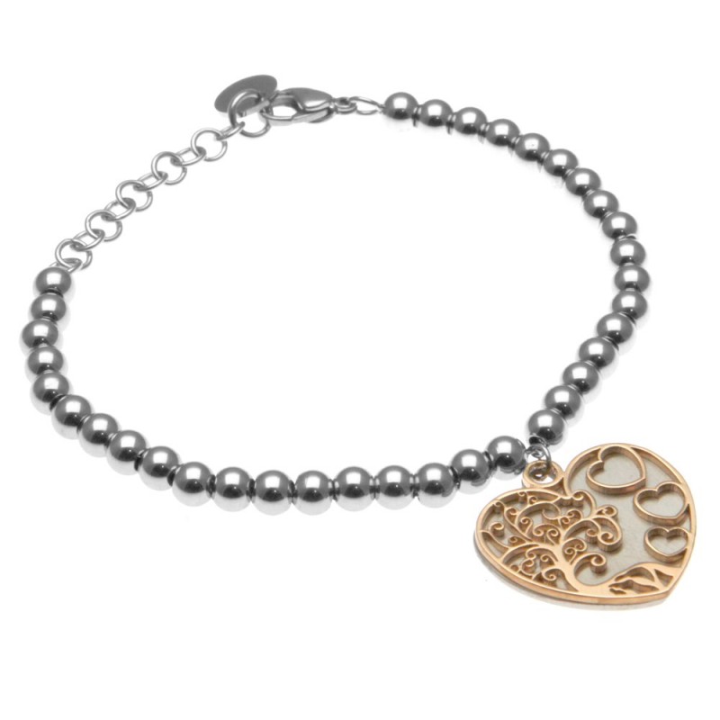 bracciale donna con cuore catena a palline