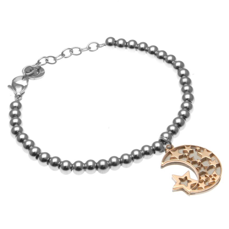 bracciale donna con luna e stella catena a palline