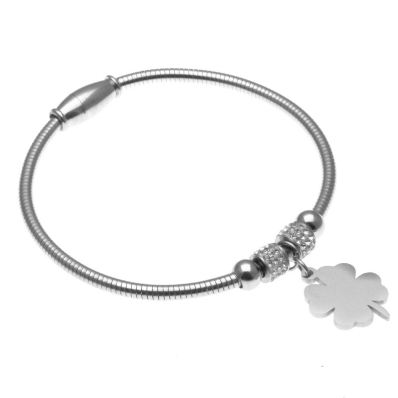 bracciale donna rigido con quadrifoglio in acciaio