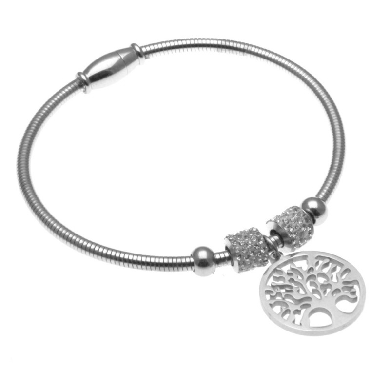 bracciale donna rigido con albero della vita in acciaio