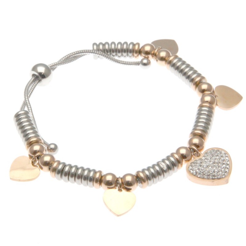 bracciale donna in acciaio con cuori