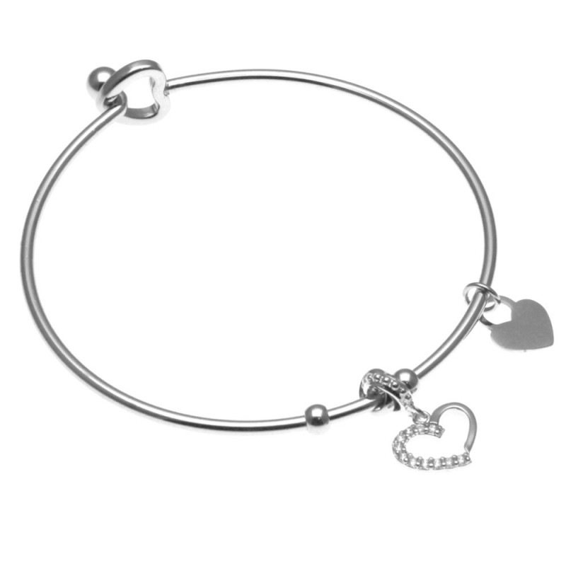 bracciale donna rigido con cuore in acciaio