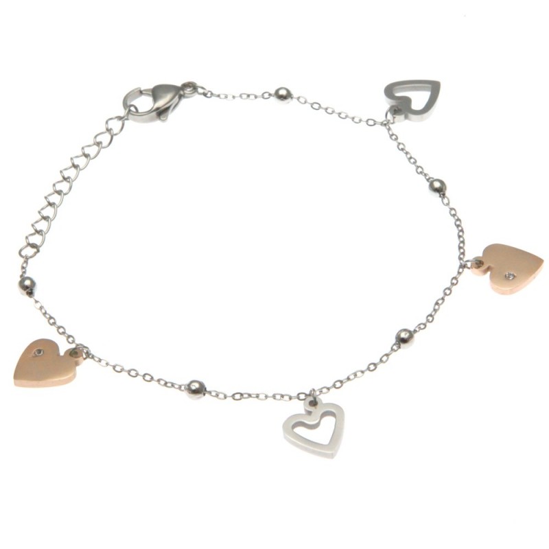 bracciale donna con cuoricini in acciaio