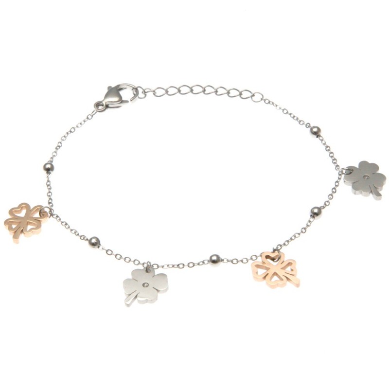 bracciale donna con quadrifogli in acciaio
