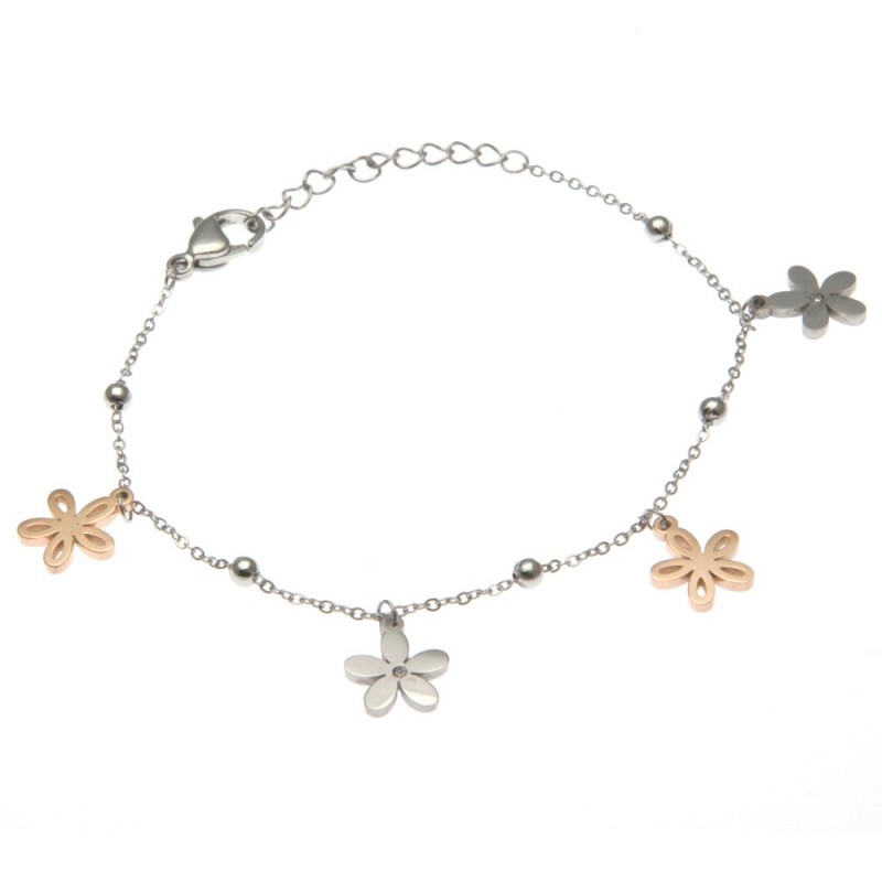 bracciale donna con fiorellini in acciaio