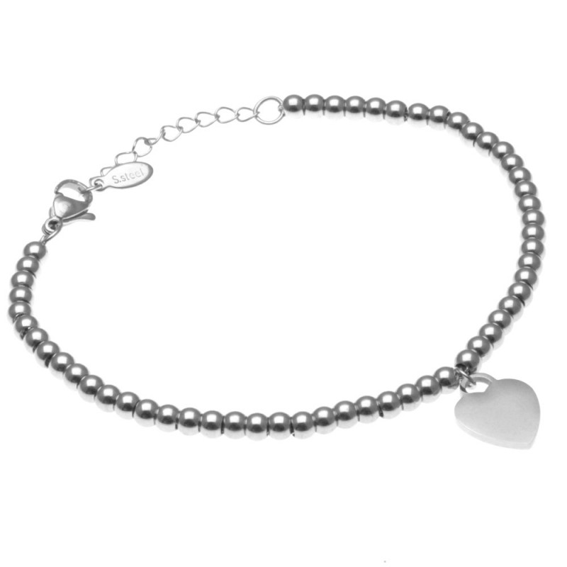 bracciale donna con cuoricino catena a palline in acciaio