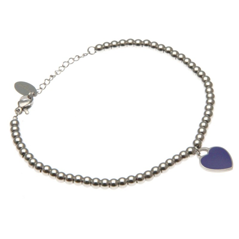 bracciale donna con cuoricino catena a palline in acciaio