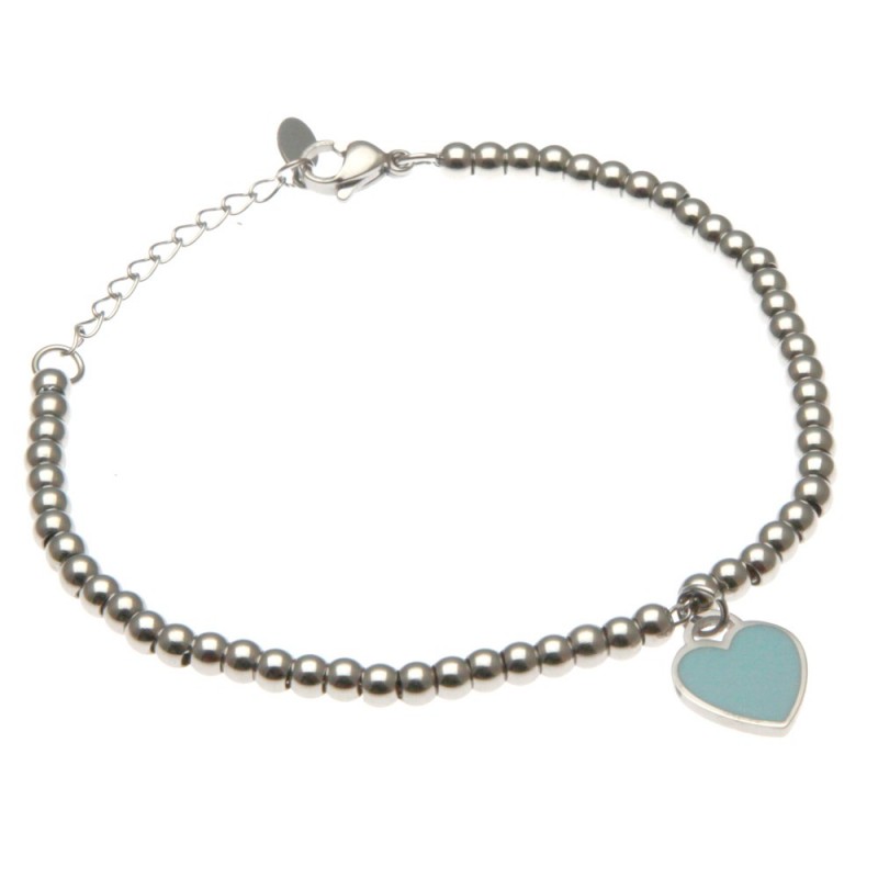 bracciale donna con cuoricino catena a palline in acciaio