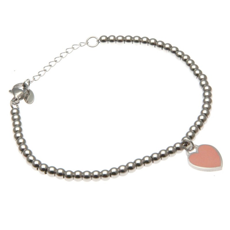 bracciale donna con cuoricino catena a palline in acciaio