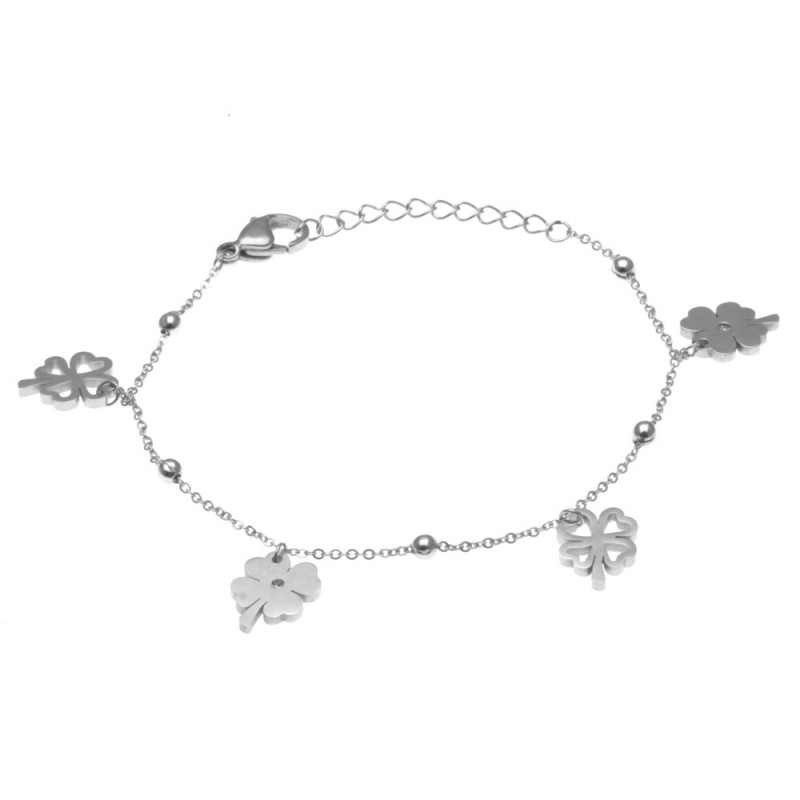 bracciale donna con quadrifogli in acciaio