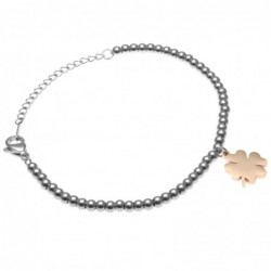 bracciale donna con quadrifoglio catena a palline in acciaio