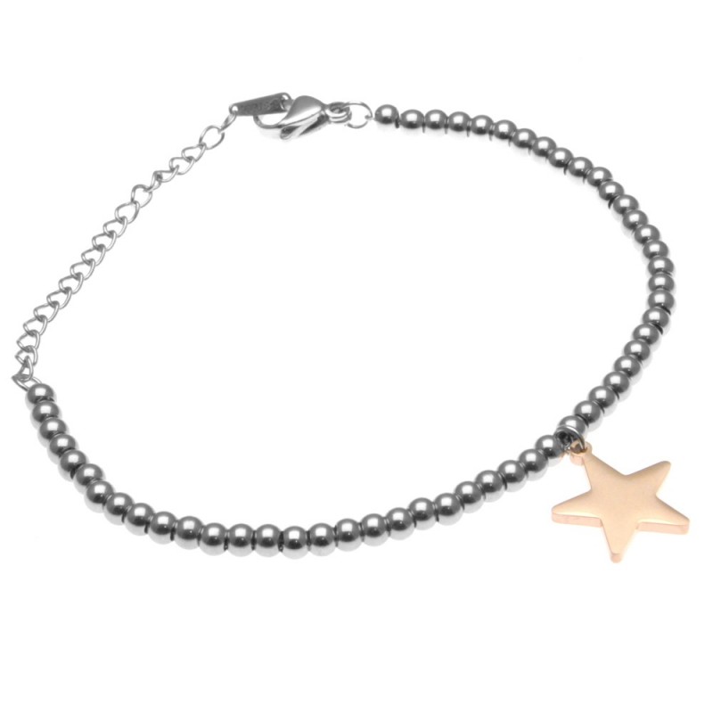 bracciale donna con stellina catena a palline in acciaio