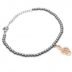 bracciale donna con chaive di violino o sol catena a palline in acciaio