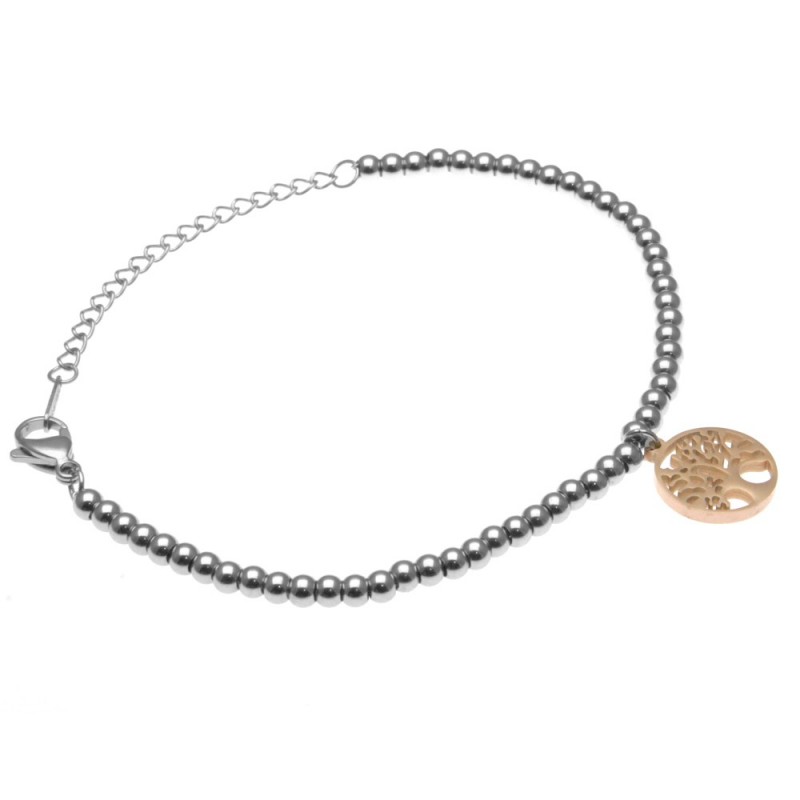 bracciale donna con albero della vita catena a palline in acciaio
