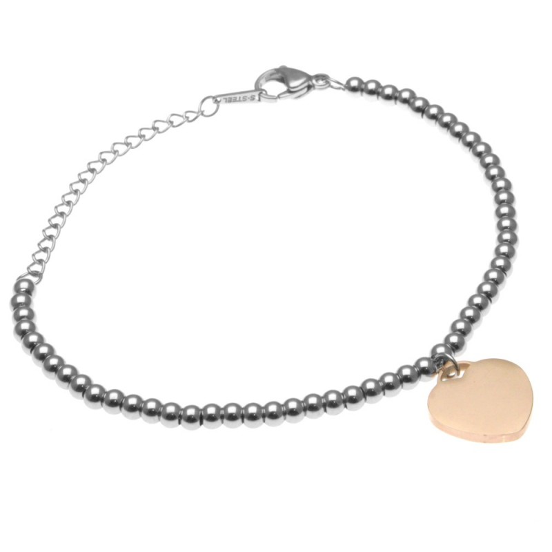 bracciale donna con cuore catena a palline in acciaio