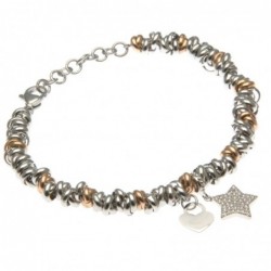bracciale donna con stellina catena ad anellini bicolore in acciaio