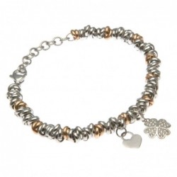 bracciale donna con quadrifoglio catena ad anellini bicolore in acciaio