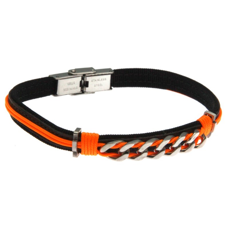 bracciale uomo in tessuto elemento grumetta in acciaio