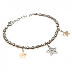 bracciale donna con stelline catena a palline bicolore in acciaio