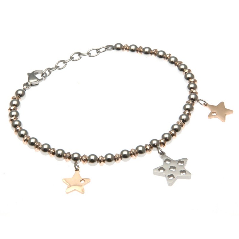 bracciale donna con stelline catena a palline bicolore in acciaio
