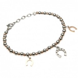 bracciale donna con ferro di cavallo catena a palline bicolore in acciaio