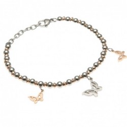 bracciale donna con farfalle catena a palline bicolore in acciaio