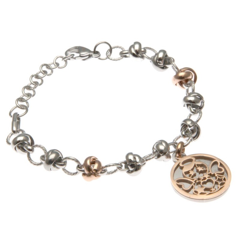 bracciale donna con angioletto catena ad anelli intrecciati in acciaio