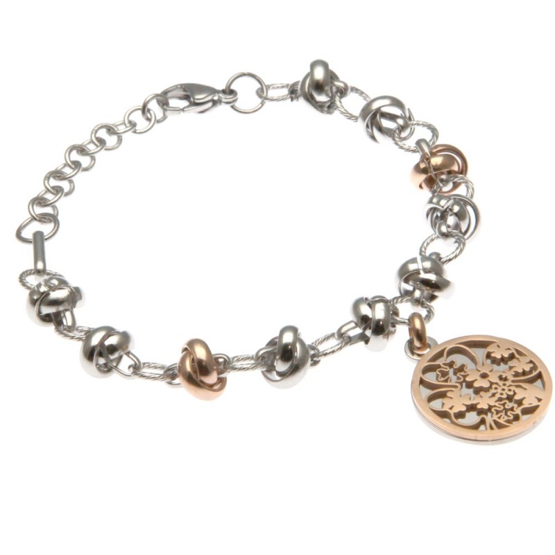bracciale donna con quadrifoglio catena ad anelli intrecciati in acciaio