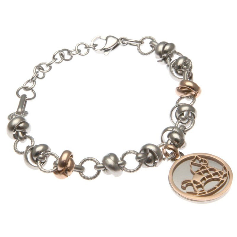 bracciale donna con cavalluccio a dondolo catena ad anelli intrecciati in acciaio