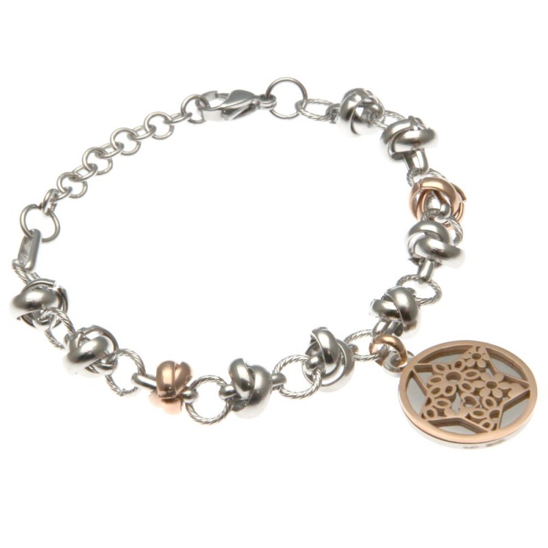 bracciale donna con stella catena ad anelli intrecciati in acciaio