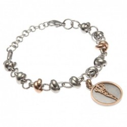 bracciale donna con corno napoletano catena ad anelli intrecciati in acciaio