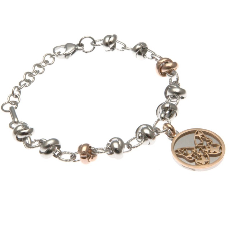 bracciale donna con farfalla catena ad anelli intrecciati in acciaio