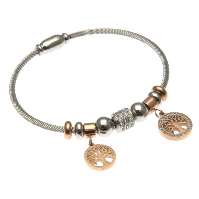 bracciale rigido donna con alberi della vita in acciaio e strass