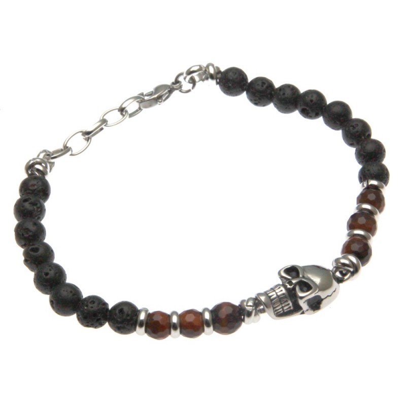 bracciale uomo con teschio in acciaio e pietre