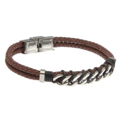 bracciale uomo pelle e grumetta in acciaio