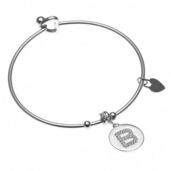 bracciale donna rigido con lettera b in acciaio e strass