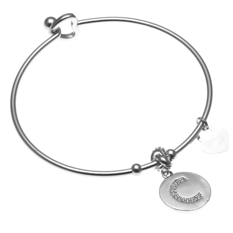 bracciale donna rigido con lettera c in acciaio e strass