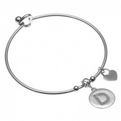 bracciale donna rigido con lettera d in acciaio e strass
