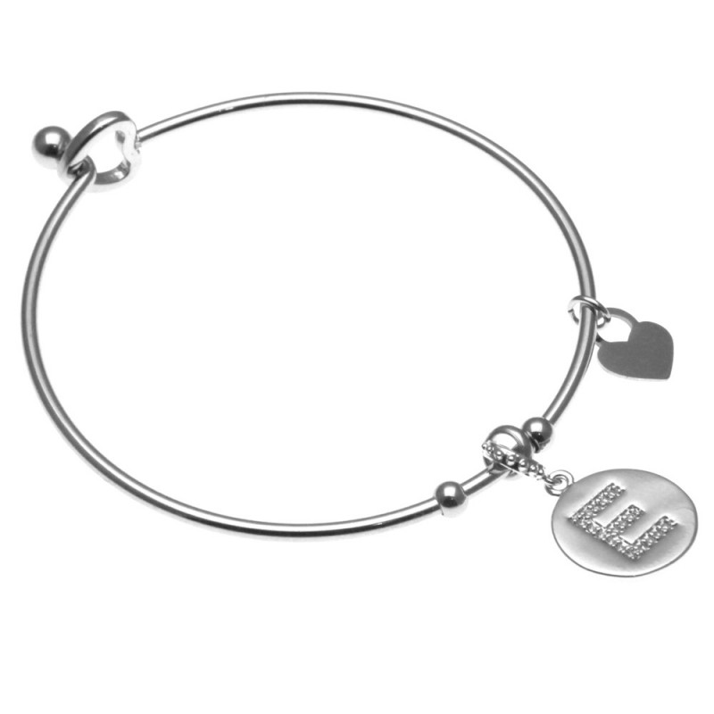 bracciale donna rigido con lettera e in acciaio e strass