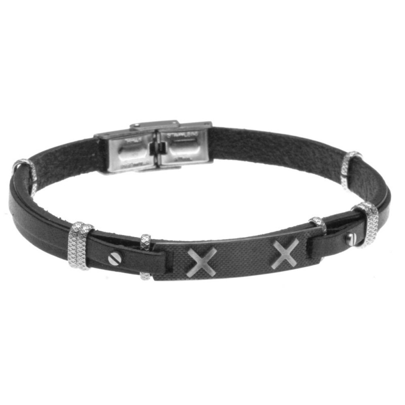 bracciale uomo pelle con piastra in acciaio