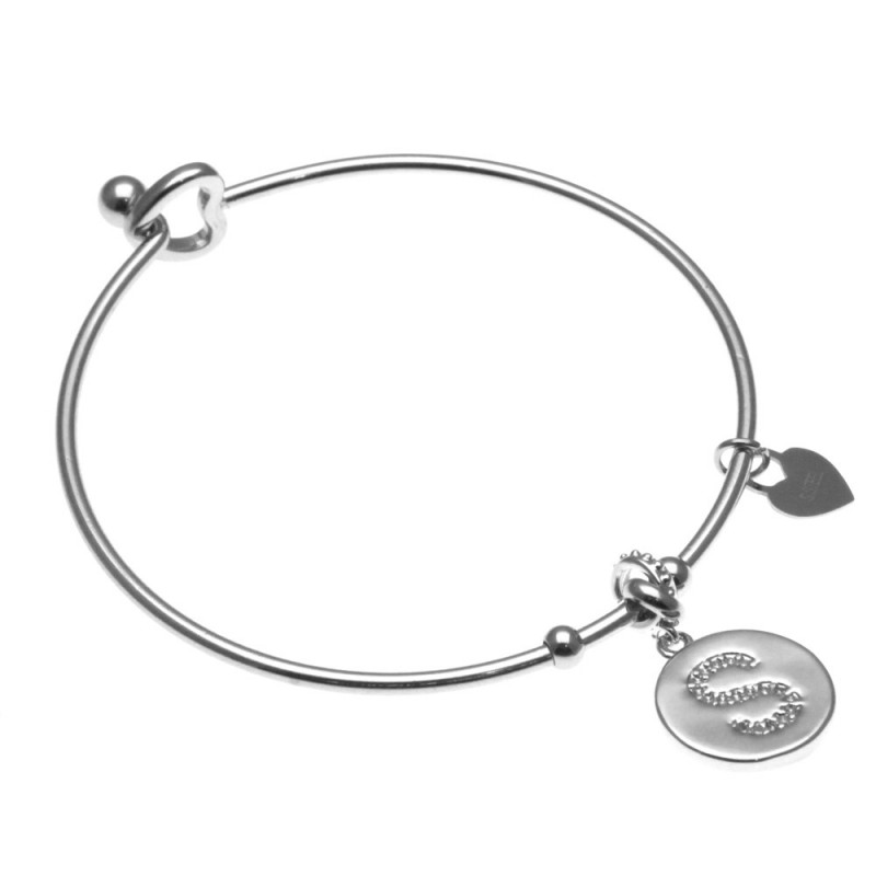 bracciale donna rigido con lettera s in acciaio e strass