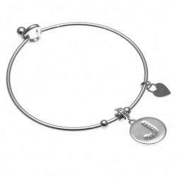 bracciale donna rigido con lettera j in acciaio e strass
