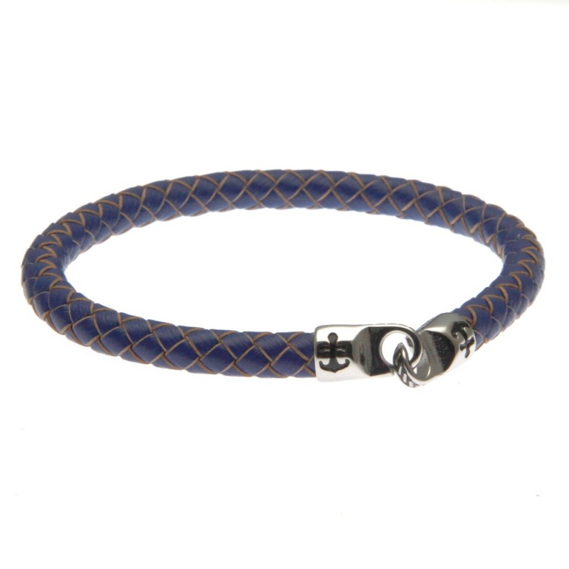 bracciale uomo in pelle tubolare ancore alla chiusura