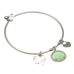 bracciale donna rigido con quadrifoglio in acciaio e bottone in cristallo