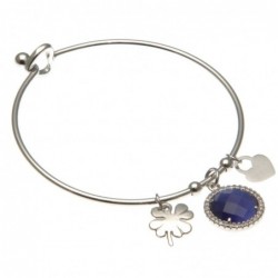 bracciale donna rigido con quadrifoglio in acciaio e bottone in cristallo